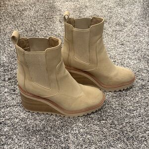 Tan Wedge Suede Ankle Boots